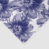Grootschalige Blue Flower Line Art Decoupage Tissuepapier (Detail)