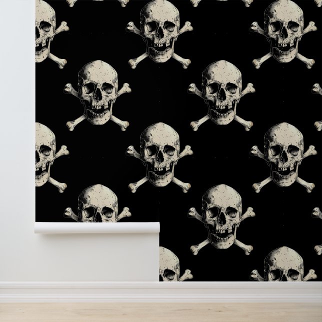 Grootschalige  piratenschedel en kruisbeenderen behang (Applicatie)