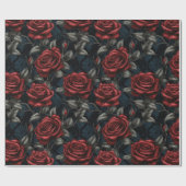 Grootschalige rode en groene Rozen Moody Dark Flor Cadeaupapier (Vlak)