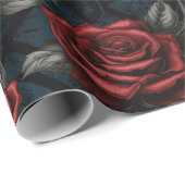Grootschalige rode en groene Rozen Moody Dark Flor Cadeaupapier (Rol Hoek)