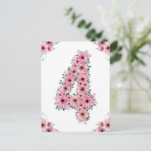 Grootse 4-jarige verjaardag roze bloemen groene ol briefkaart (Staand voorkant)