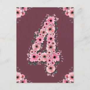 Grootse 4-jarige verjaardag roze bloemen groene ol briefkaart