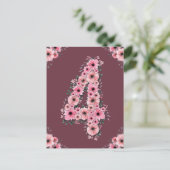 Grootse 4-jarige verjaardag roze bloemen groene ol briefkaart (Staand voorkant)