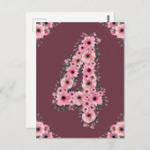 Grootse 4-jarige verjaardag roze bloemen groene ol briefkaart (Voorkant / Achterkant)