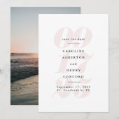 Grootse foto donkerroze save the date (Voorkant / Achterkant)