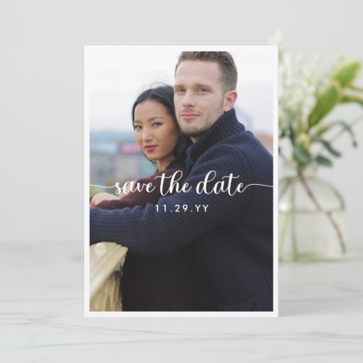 Grootse fotokalligrafie bespaart de datum save the date (Staand voorkant)