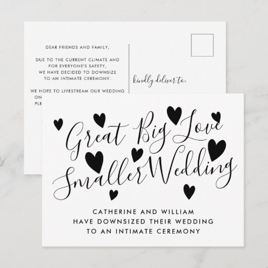 Grootse liefde kleinere micro bruiloft kleiner aankondigingskaart (Voorkant / Achterkant)