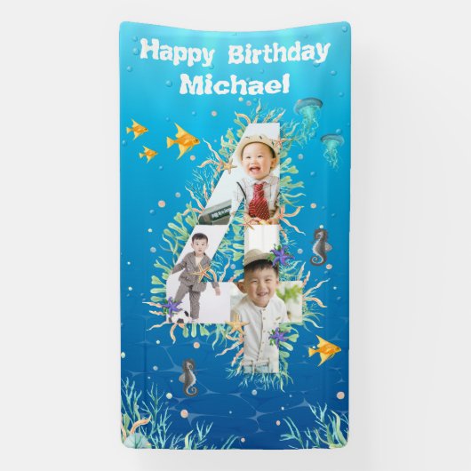 Grootse vierde verjaardag onder het Zee Foto Colla Spandoek (Verticaal)