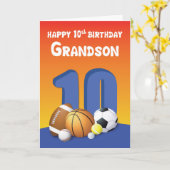 Grootson 10th Birthday Sports Balls Kaart (Gele Bloem)