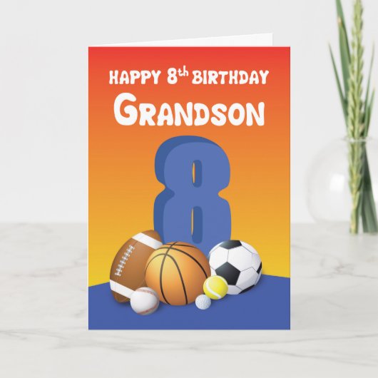 Grootson 8th Birthday Sports Balls Kaart (Voorkant)
