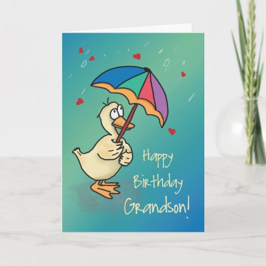 Grootson Birthday Duck met Umbrella in Regen Kaart (Voorkant)