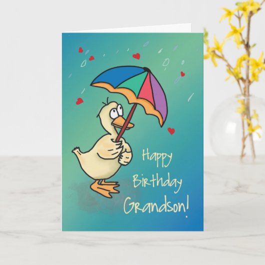 Grootson Birthday Duck met Umbrella in Regen Kaart (Gele Bloem)