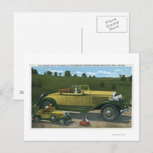 Grootste auto ter wereld, studentenpromotie briefkaart (Voorkant / Achterkant)