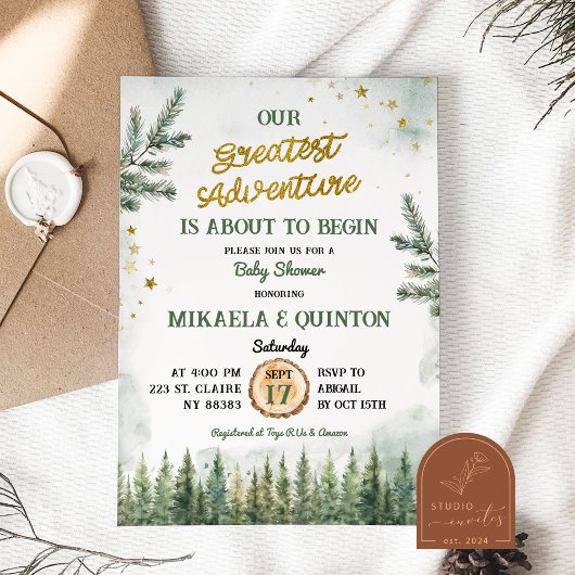 Grootste Avontuur Begint Bos Baby Shower Kaart