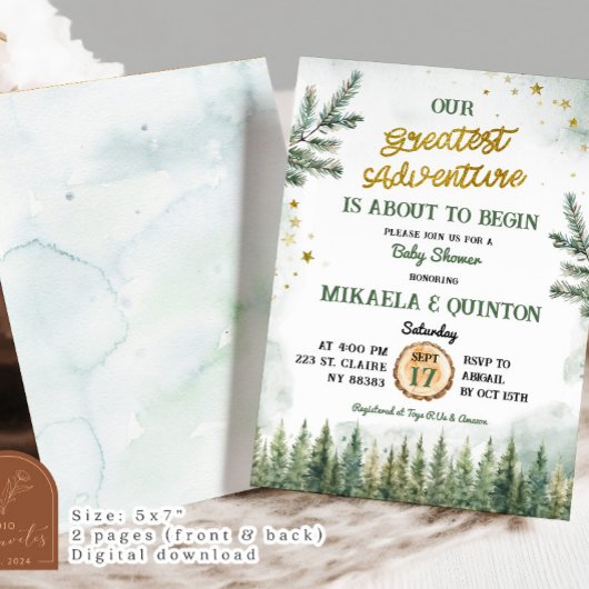 Grootste Avontuur Begint Bos Baby Shower Kaart
