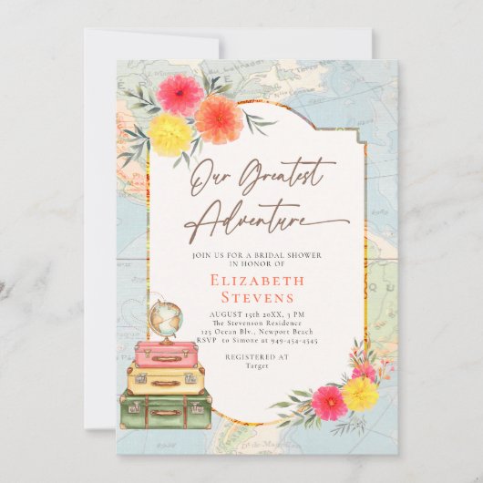 Grootste Avontuur Bloemen Wereldkaart Reizen Bruid Kaart (Voorkant)