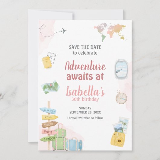 Grootste avontuur wacht op reizen save the date (Voorkant)