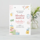 Grootste avontuur wacht op reizen save the date (Staand voorkant)