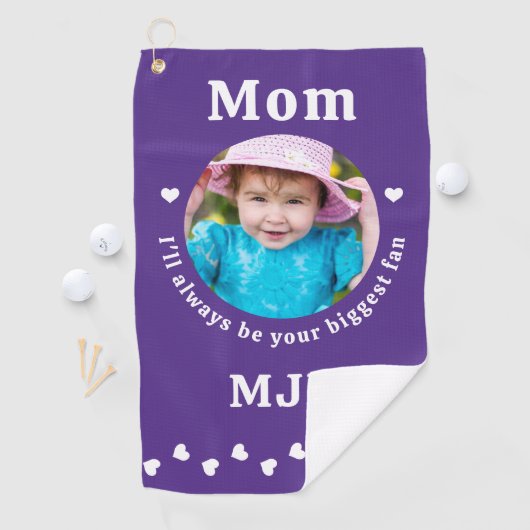Grootste fan - MOM - Paarse aangepaste chique foto Golfhanddoek (Insitu)