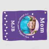 Grootste fan - MOM - Paarse aangepaste chique foto Golfhanddoek (Horizontaal)