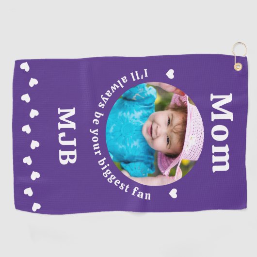 Grootste fan - MOM - Paarse aangepaste chique foto Golfhanddoek (Horizontaal)