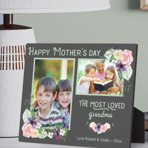Grootste geliefde grootmoeder - Floral Grey & Gree Fotoplaat