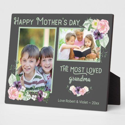 Grootste geliefde grootmoeder - Floral Grey & Gree Fotoplaat (Zijkant)