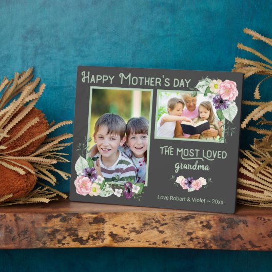 Grootste geliefde grootmoeder - Floral Grey & Gree Fotoplaat (Zijkant)