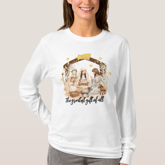 Grootste geschenk Jezus Kerstmis Geboorte T-shirt (Voorkant)