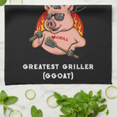 Grootste griller varken mascotte gepersonaliseerd theedoek (Gevouwen)