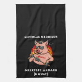 Grootste griller varken mascotte gepersonaliseerd theedoek (Verticaal)