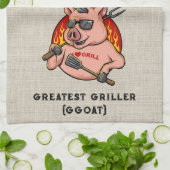 Grootste griller varken mascotte gepersonaliseerd theedoek (Gevouwen)