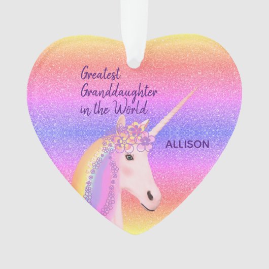 Grootste kleindochter Unicorn - Gepersonaliseerd Ornament (voorkant)
