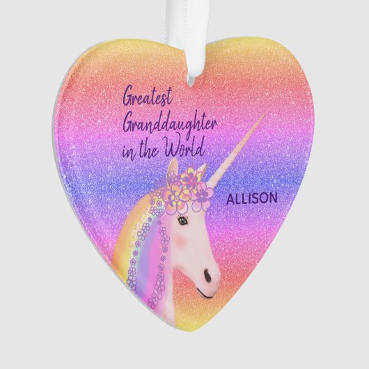 Grootste kleindochter Unicorn - Gepersonaliseerd Ornament (voorkant)