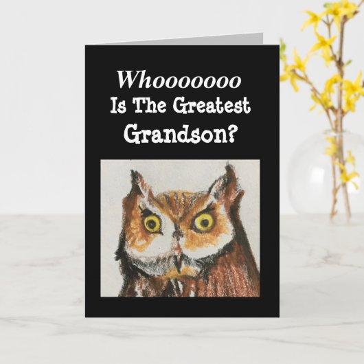 Grootste kleinzoon Happy Birthday Funny Owl Kaart (Gele Bloem)