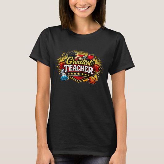 Grootste Leraar Varsity Style Badge T-shirt (Voorkant)