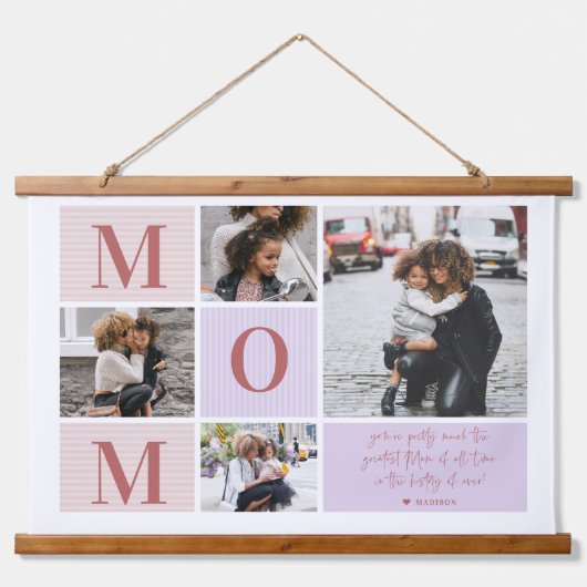 Grootste mam | Collage foto's in kleurenblok Hangend Wandkleed (Voorkant)