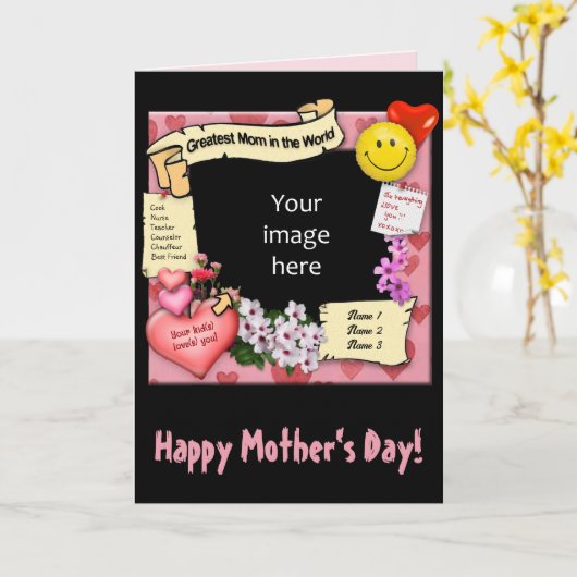 Grootste Moeder w / uw Foto & Tekst Kaart (Gele Bloem)