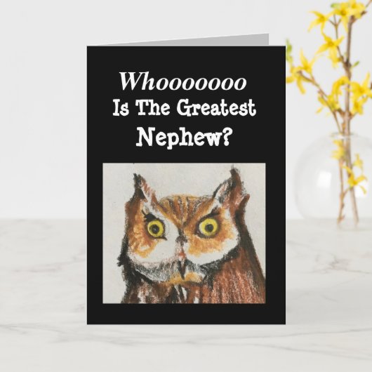 Grootste neef verjaardag Funny Uil Wildlife Kaart (Gele Bloem)