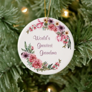 Grootste oma Floral Holiday ter wereld Keramisch Ornament