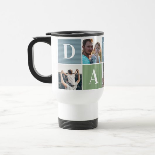 Grootste vader | Collage foto's in kleurenblok Reisbeker (Links)