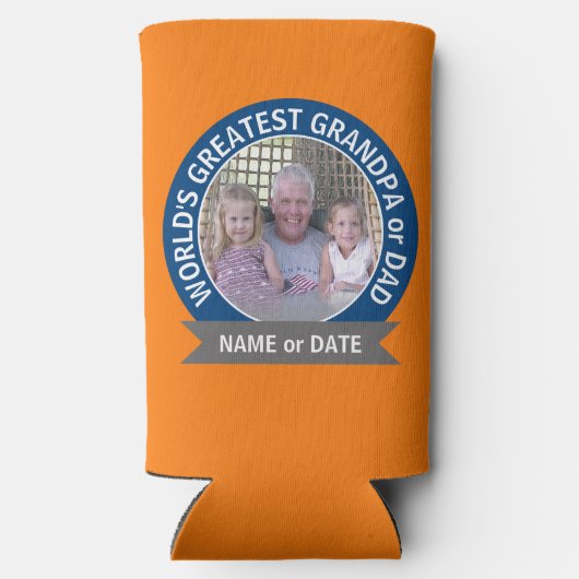 Grootste vader van de wereld Foto oranje blauw Seltzer Blikjeskoeler (Achterkant)