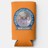 Grootste vader van de wereld Foto oranje blauw Seltzer Blikjeskoeler (Voorkant)