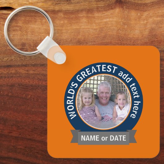 Grootste vader van de wereld Foto oranje blauw Sleutelhanger (Voorkant)