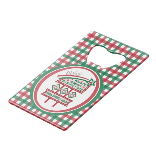 Grootste verjaardagsfeesttent ter wereld creditkaart flessenopener (Voorkant Gekanteld)