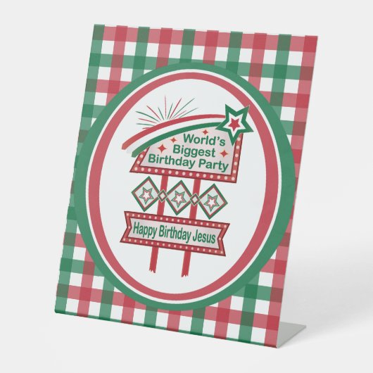 Grootste verjaardagsfeesttent ter wereld reclamebord met voetstuk (Voorkant)