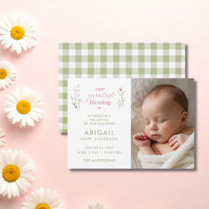 Grootste Zegen Baby Meisje Foto Geboorte Aankondiging