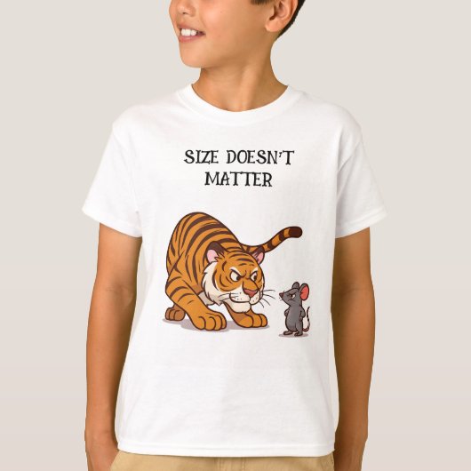 Grootte doet er niet toe - Grappig Tijger- en Muis T-shirt (Voorkant)