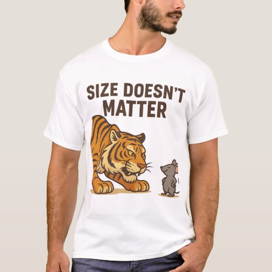Grootte doet er niet toe - Grappig Tijger- en Muis T-shirt (Voorkant)
