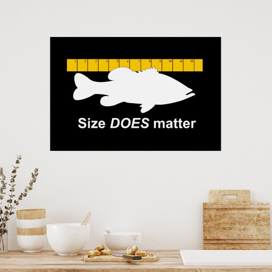 "Grootte doet er toe" - Funny basvisserij Poster (Keuken)